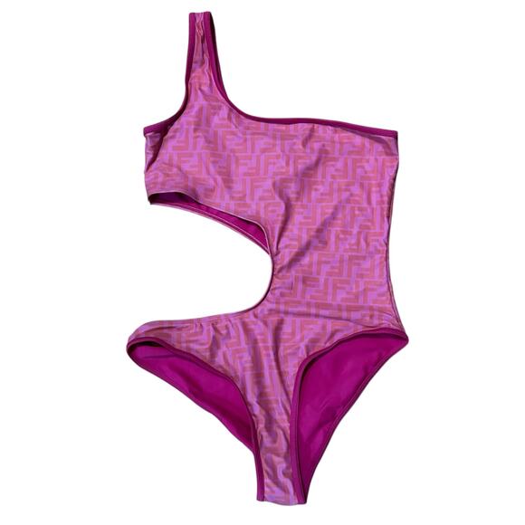 Fendi x Nicki Minaj Pink Prints On Cutout Swimsuit Cut Out Side Monogram Large - Picture 2 of 7